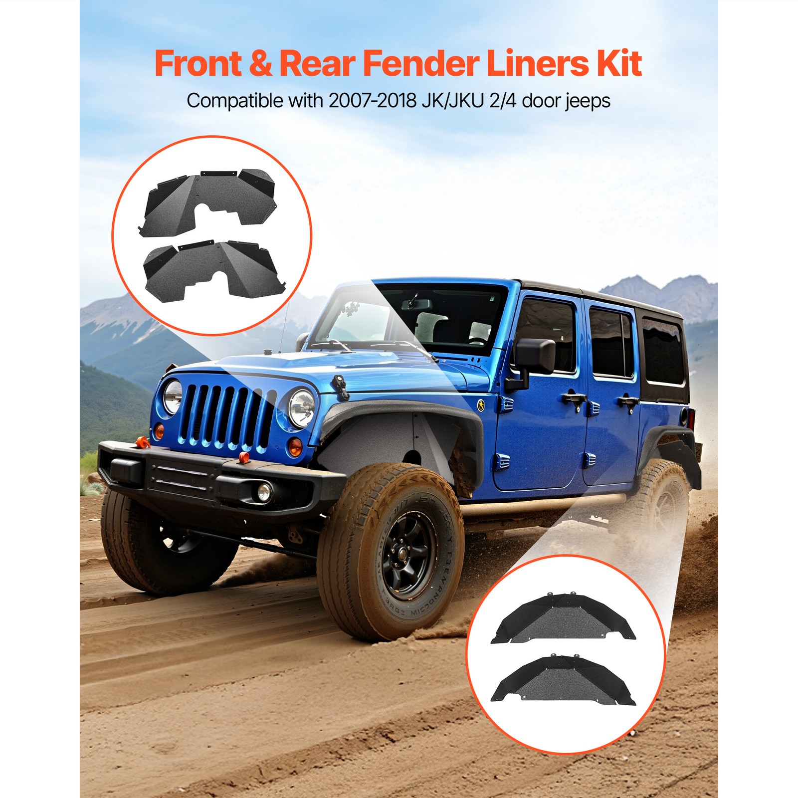 Uimoso Front+Rear Inner Fender Liners for 07-2018 Jeep Wrangler JK/JKU Unlimited