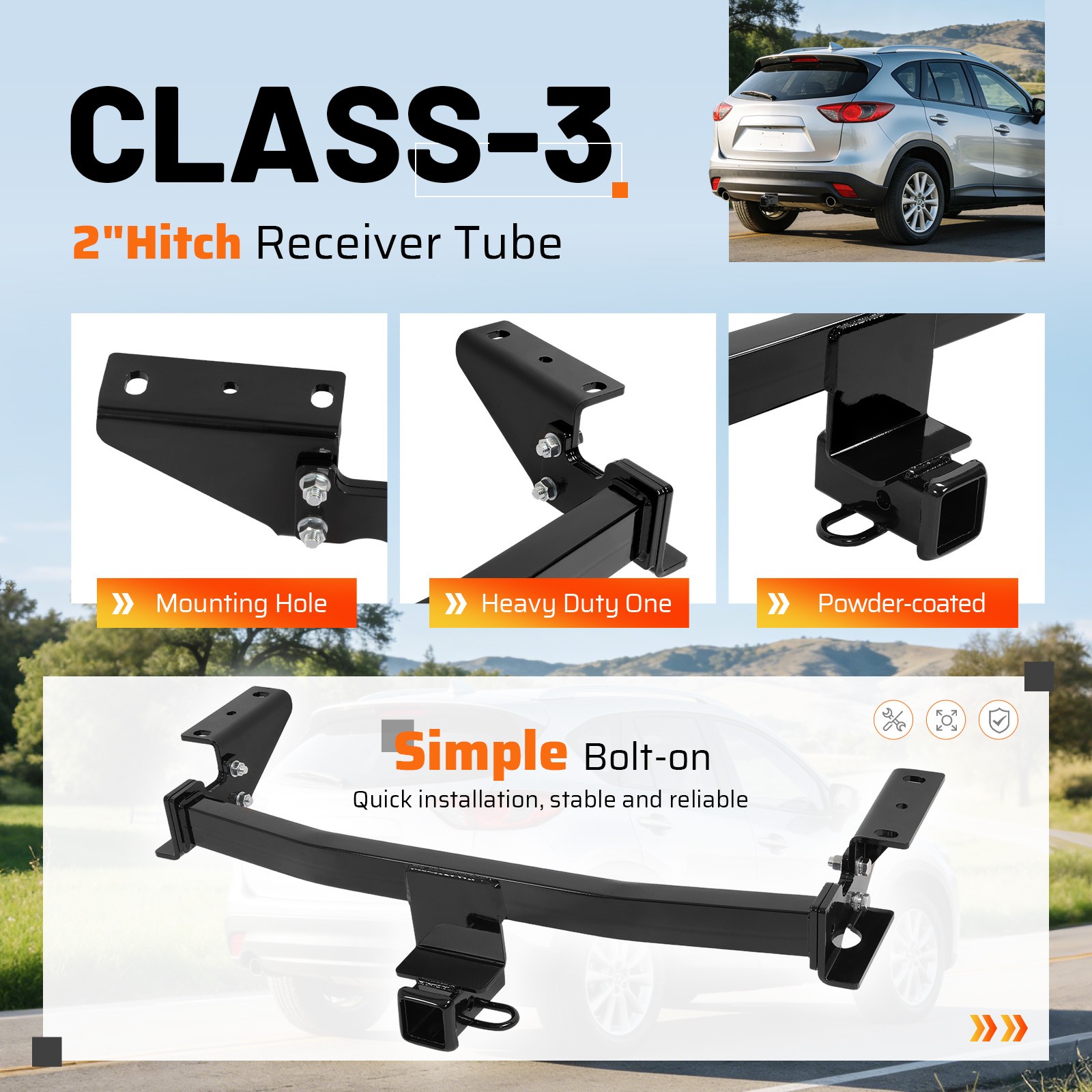 Class 3 Trailer Tow Hitch 2″ Receiver For Mazda CX-5 CX5 2013-2025 Steel Black