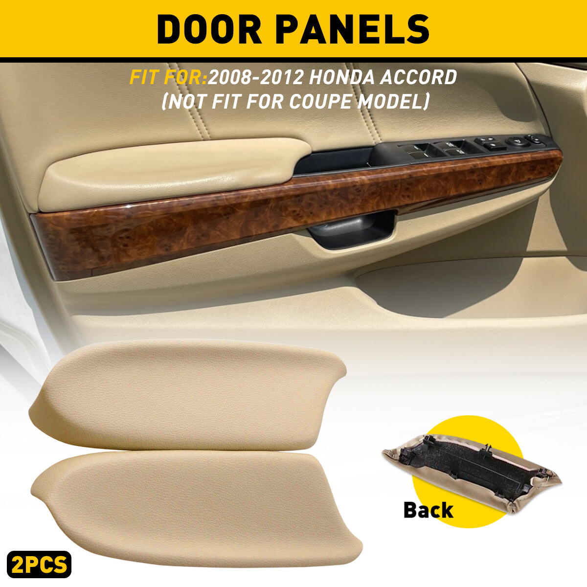 New Beige For Honda Accord 2008-2012 Sedan LR Door Panel Armrest SET PU Leather