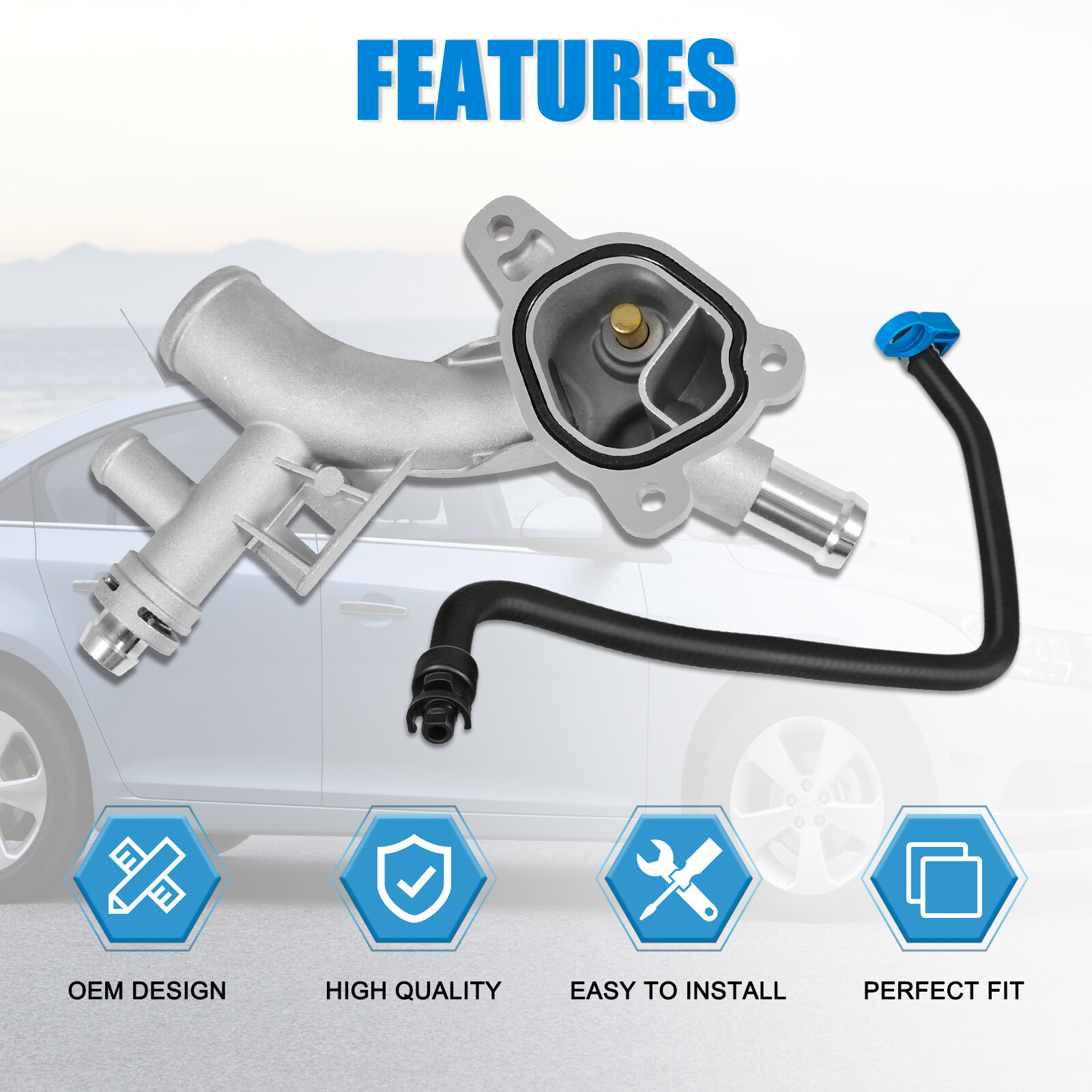 Engine Coolant Water Outlet +6Pcs Hose Inlet Outlet for 11-16 Chevy Cruze 1.4L