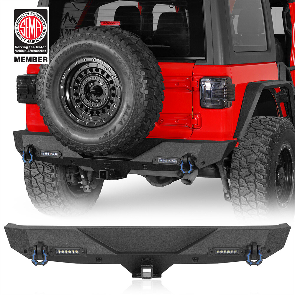 Rear Back Bumper w/ 2″ Hitch Receiver &LED Lights Fit 2018-2026 Jeep Wrangler JL
