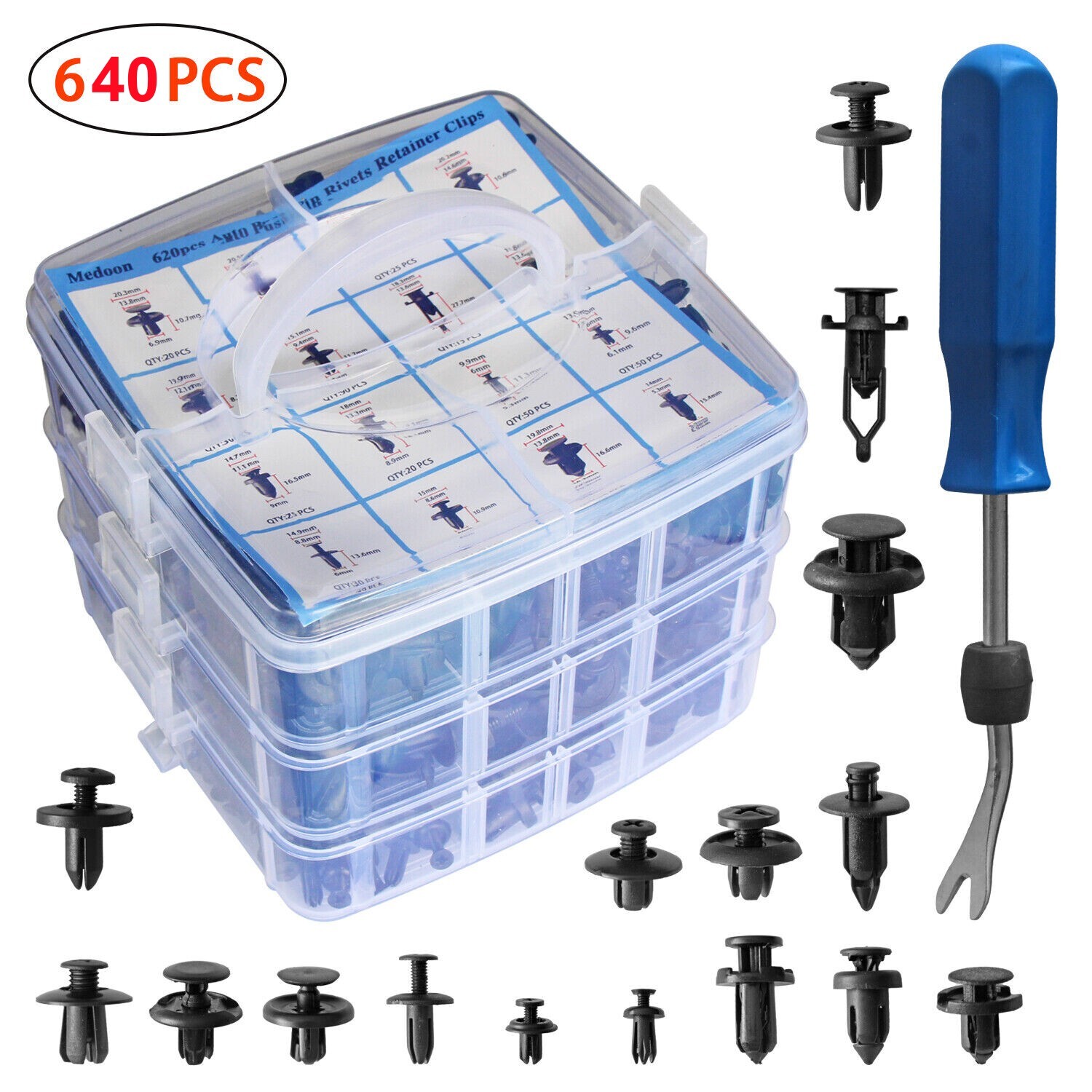 620PCS Plastic Car Retainer Clips Pins+Fastener Remover Cable Tie for GM Ford US