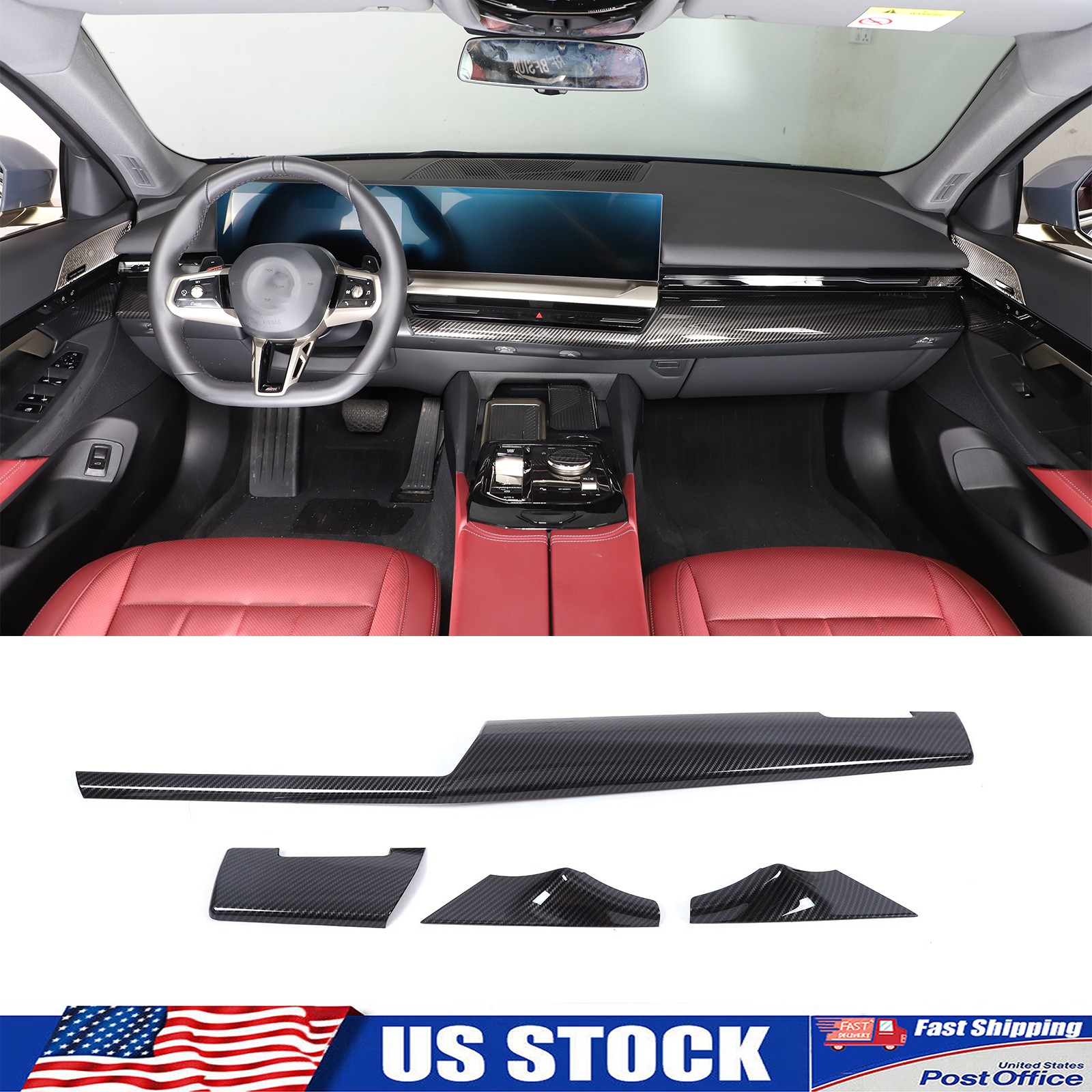 4pcs ABS Carbon Fiber Dash & Door Trim Cover Set Fits BMW 530i 540i G60 2024-26