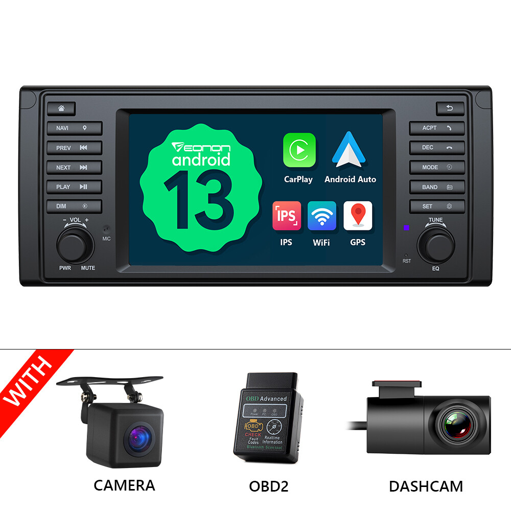 CAM+DVR+OBD+7″ Android 13 Car Stereo GPS Navigation Radio CarPlay for BMW E39 M5