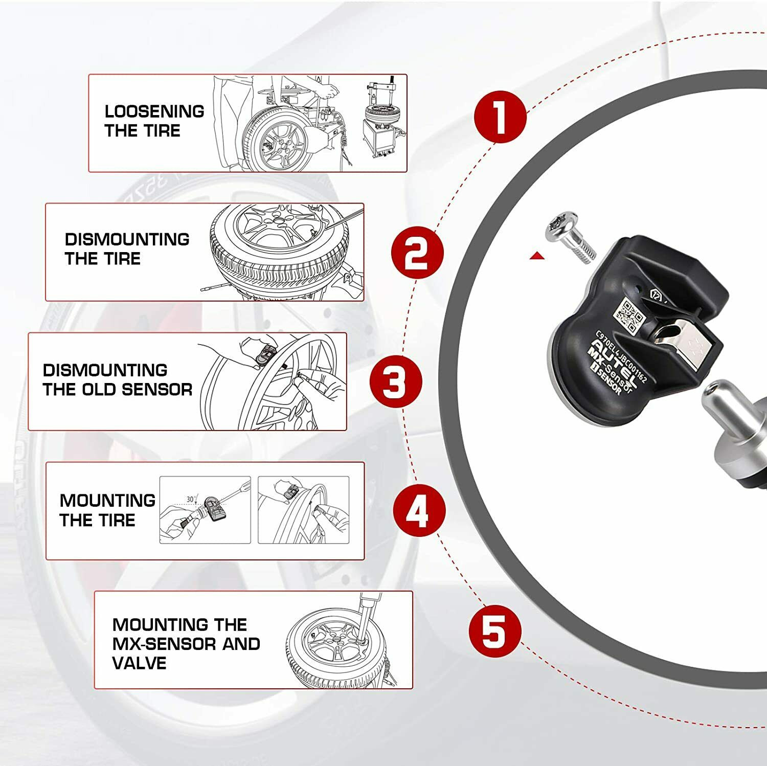 Autel MX-Sensor TPMS 315MHz Universal Programmable Tire Pressure Sensor Metal