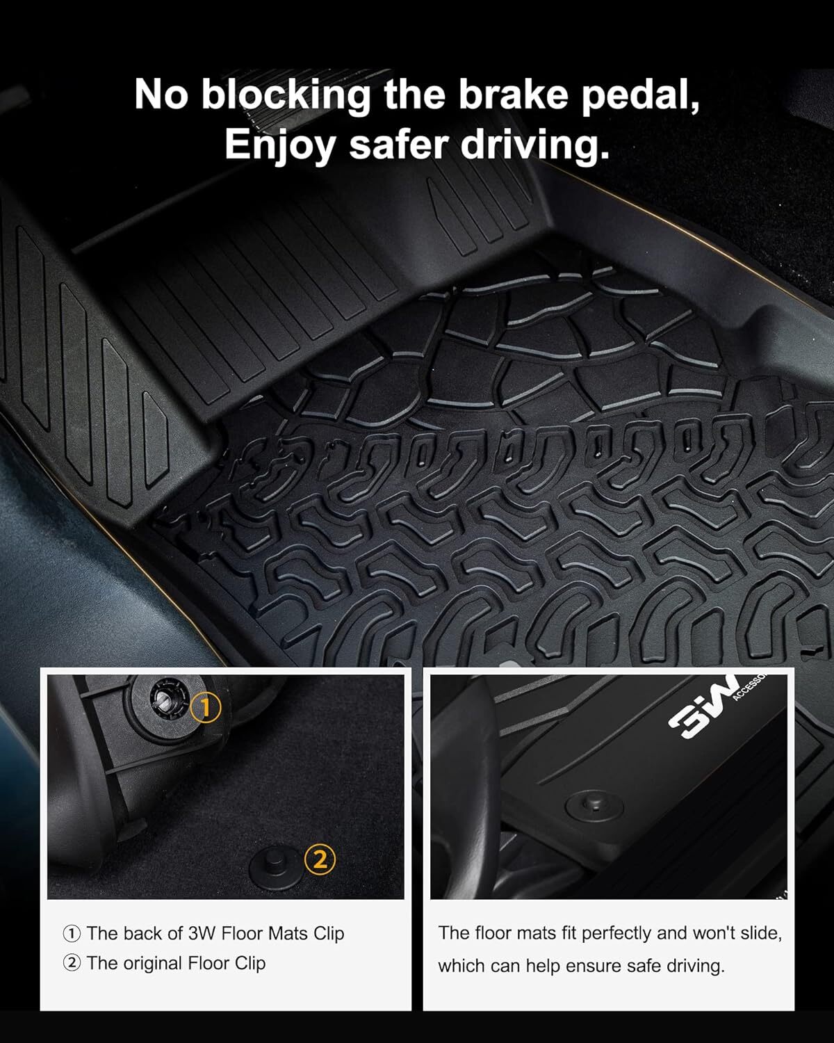 3W Car Floor Mats For Ford Bronco 4 Door 2021-2024 TPE Floor Liner Fit Bronco