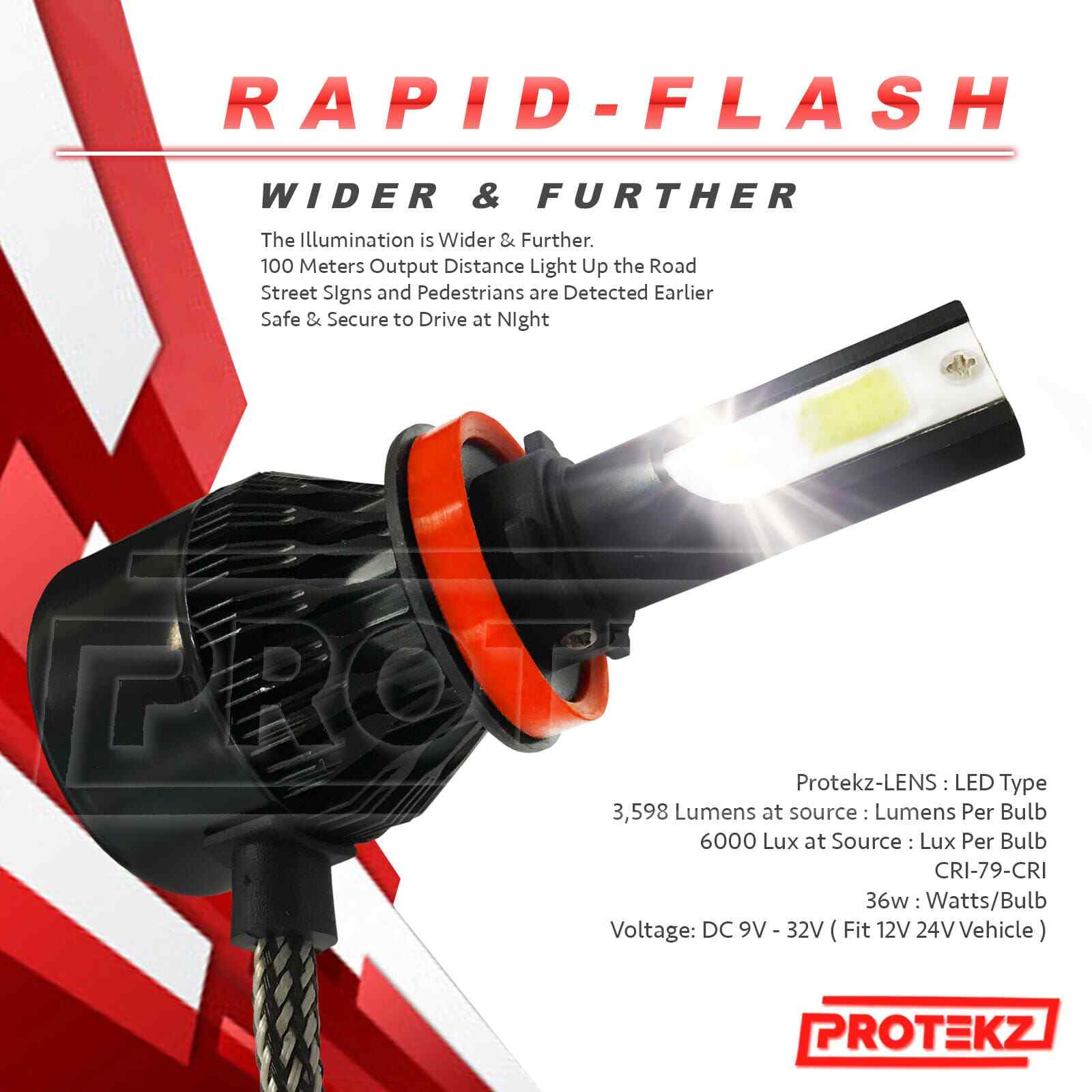 Protekz H11 LED Headlight Bulbs CREE Warranty Cover 60Days Free Return CSP Chips