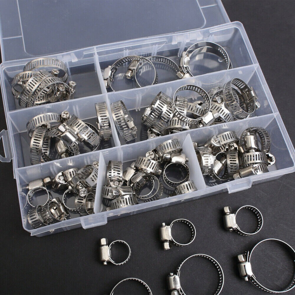 60 Pcs Adjustable Hose Clamps Worm Gear Stainless Steel Clamp Assortment 7 Sizes