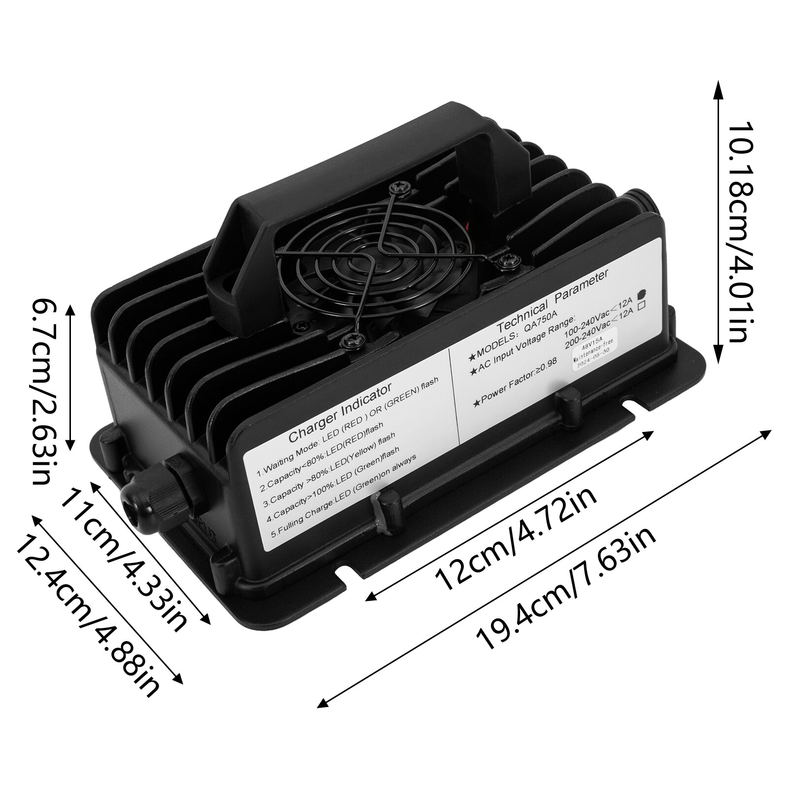48V 15Amp Golf Cart Battery Charger With Power Cable Three-Stage Charging New
