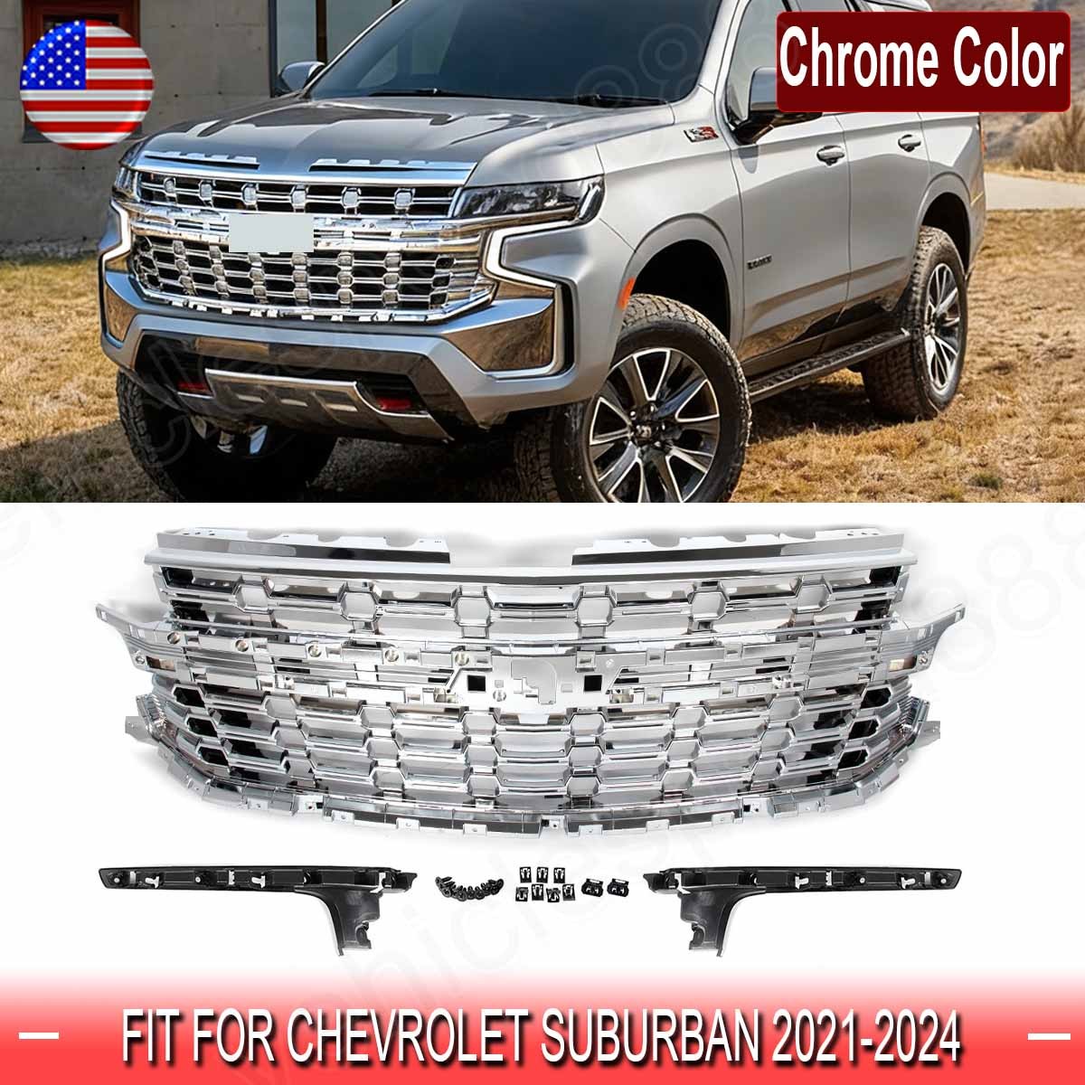 Fits 2021-2024 Chevrolet Tahoe Suburban Z71 RST Front Bumper Upper Grille Chrome