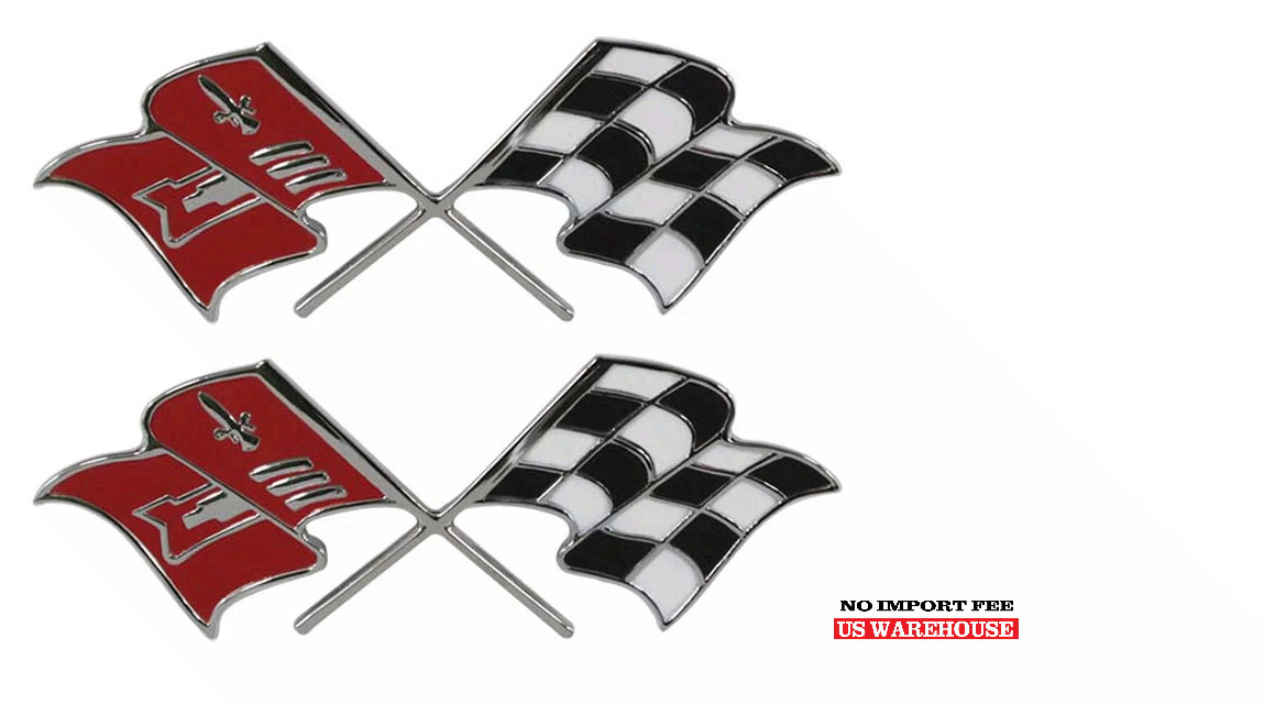 New Front Fender Fuel Injection Crossed-Flag Emblem Pair For 57 Chevy Nomad 210