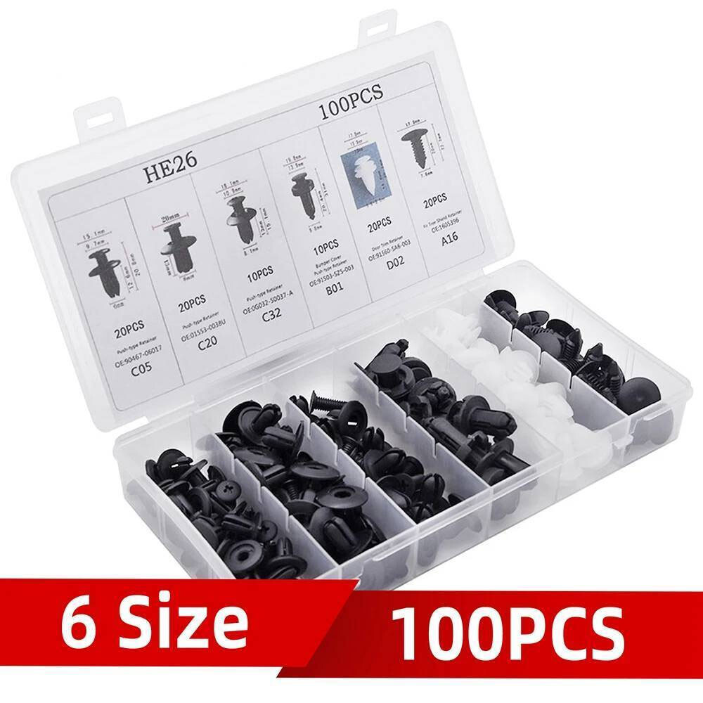 100PCS For Auto Car Bumper Retainer Clips Universal Push Pin Rivet Fasteners