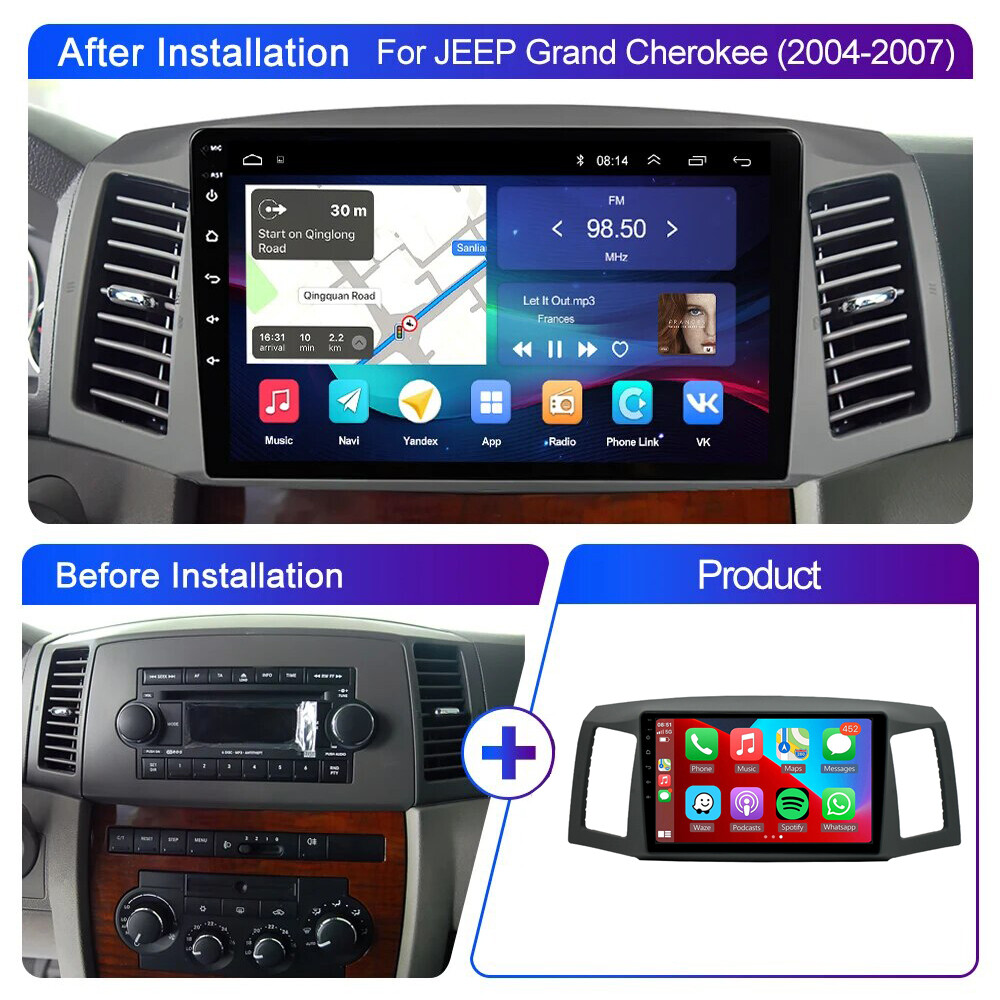 Android 14.0 For 2004-2007 Jeep Grand Cherokee Carplay Car Stereo Radio GPS Navi