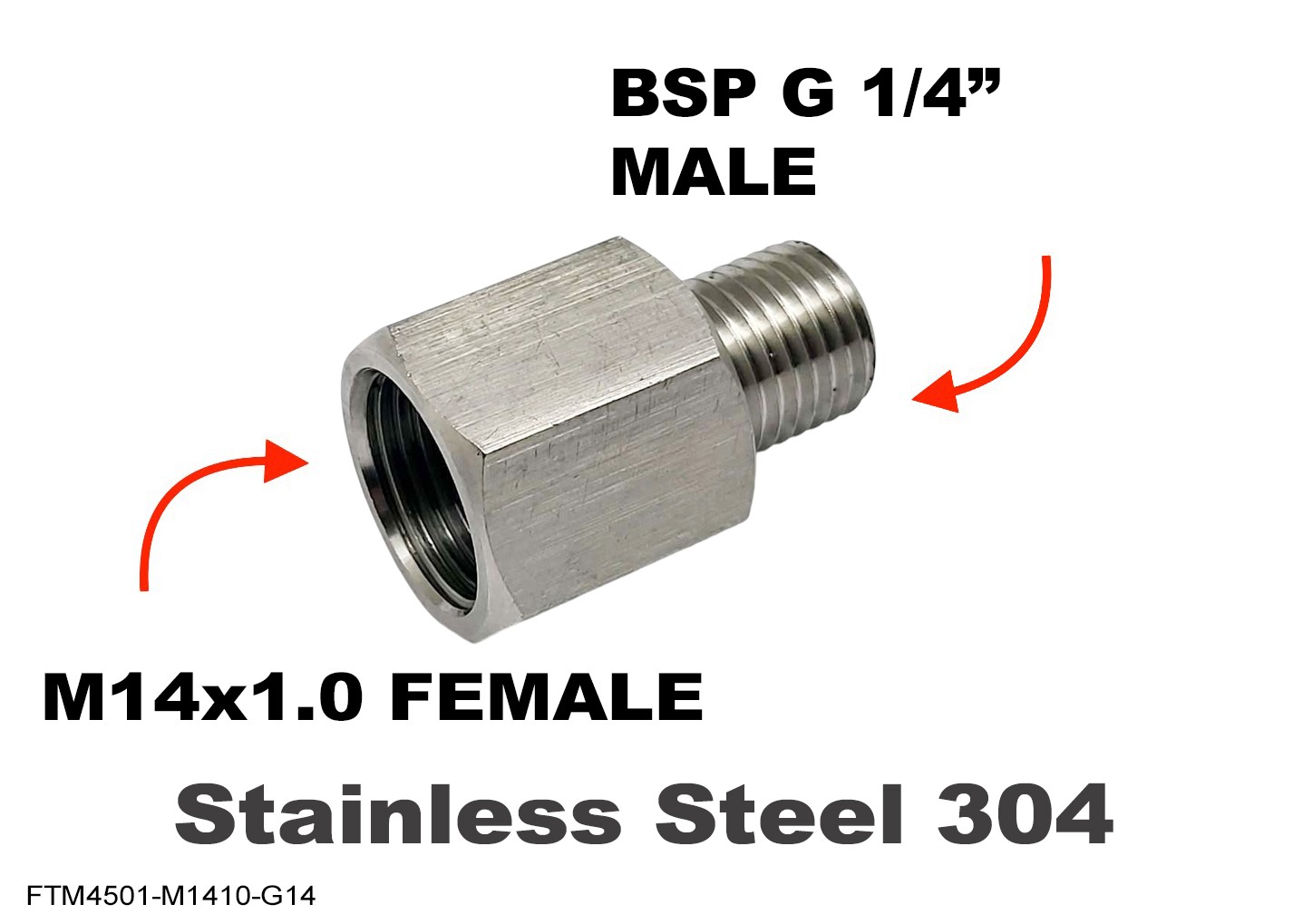 M14x1.0 FEMALE to BSP G 1/4″ MALE Stainless Sensor Adaptor Fittings Conversion