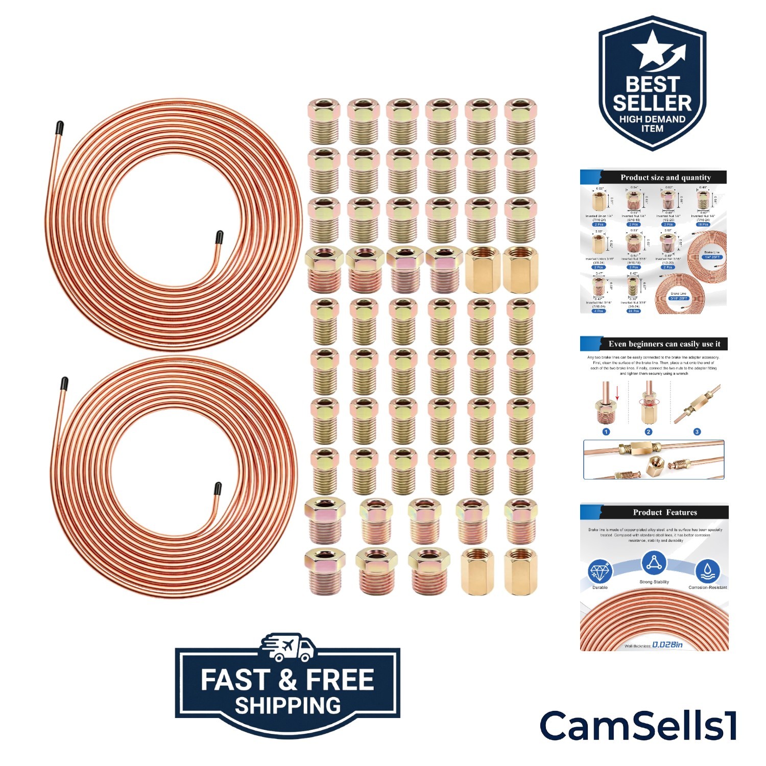 60Pcs 2 Sets 3/16 Inch & 1/4 Inch 25 FT Brake Line Tubing Kit with 58 Pcs Bra…