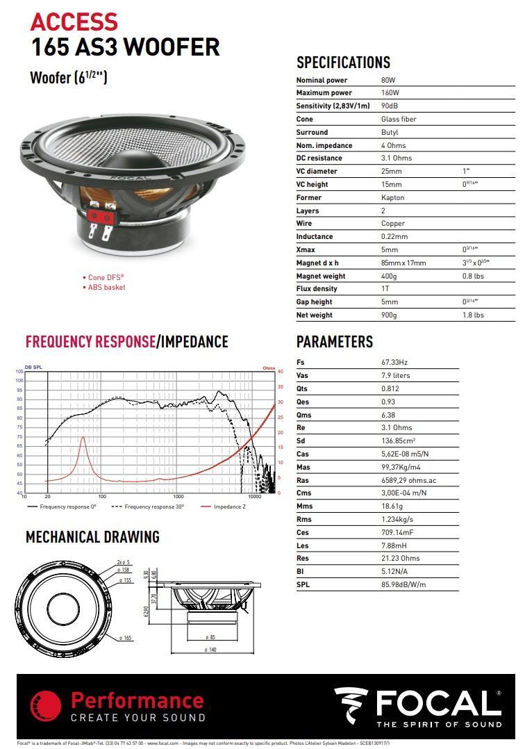 Focal 165AS3 6.5″ 3-Way Component Speaker Set 160 Watt ACCESS Series