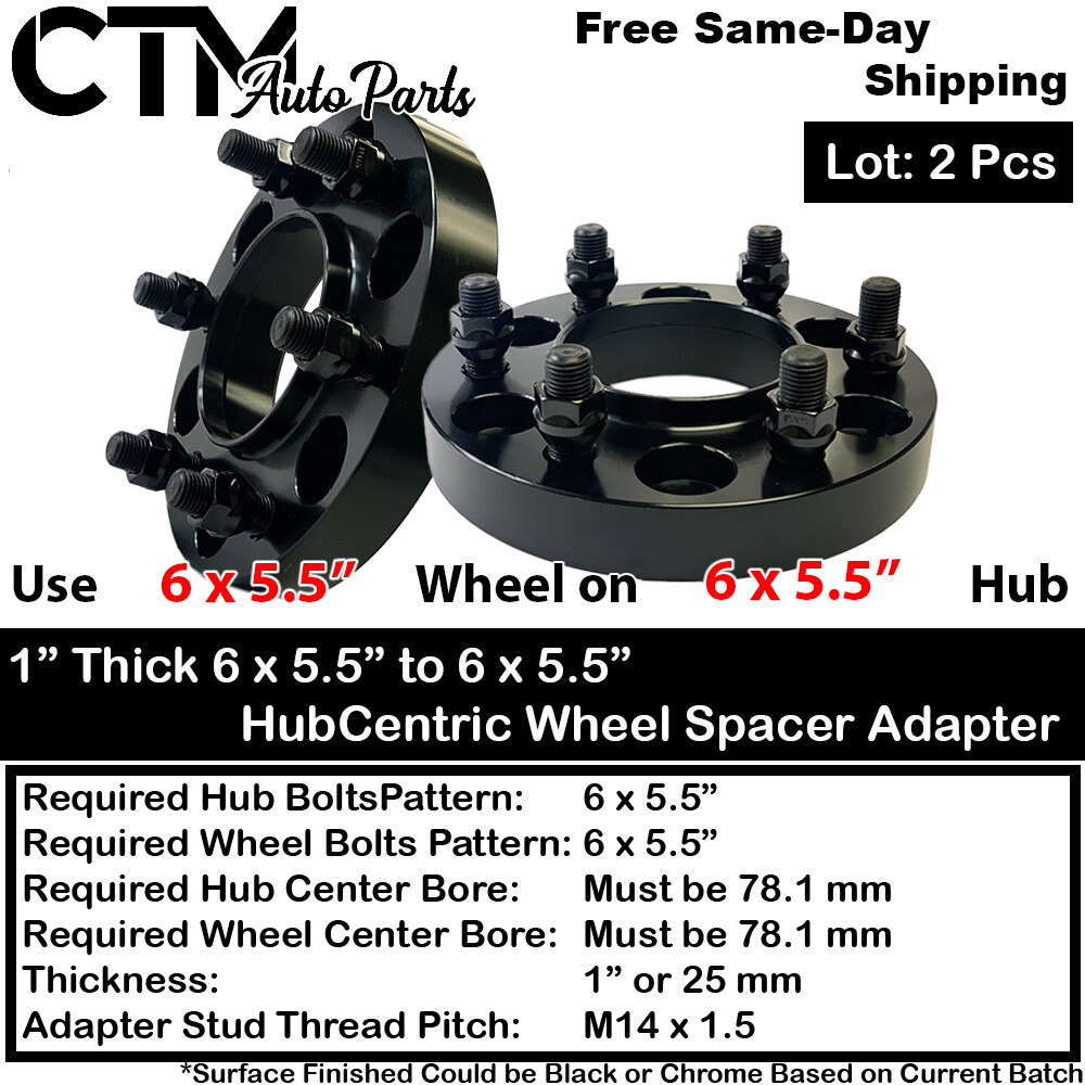 2x 1″ Thick 6×5.5″ HubCentric Wheel Spacer Adapter Fit Silverado Suburban Tahoe