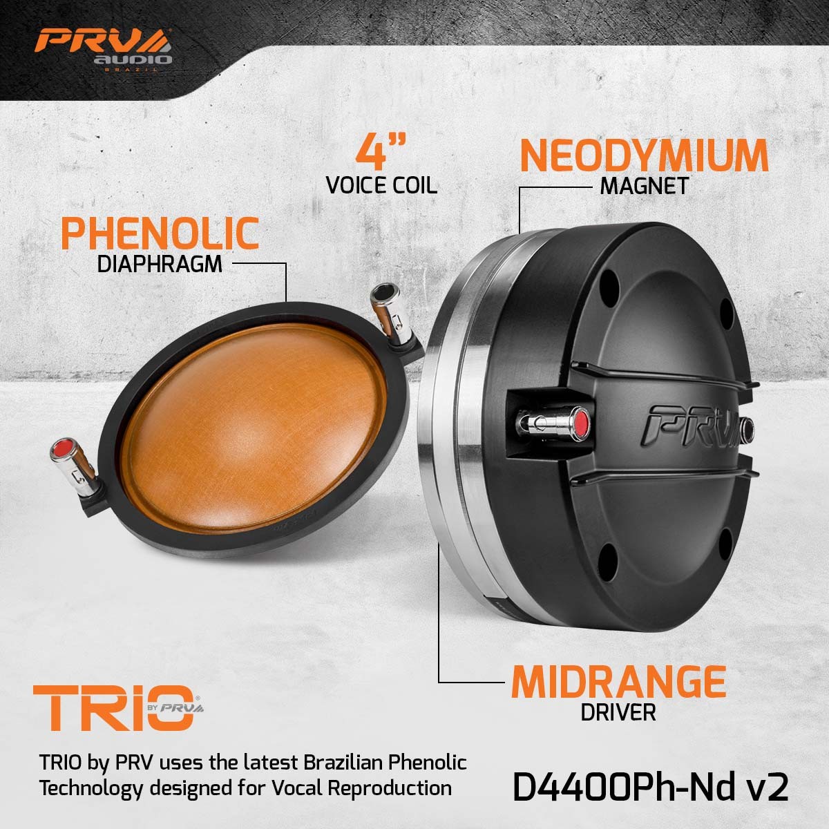 PRV AUDIO D4400Ph-Nd v2 2” NEODYMIUM MIDRANGE COMPRESSION DRIVER 8-OHM (SINGLE)