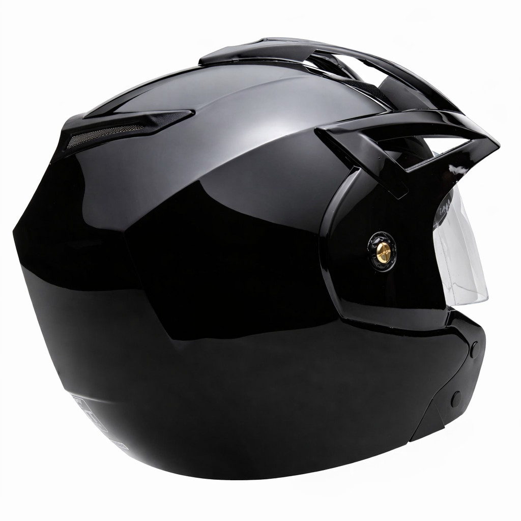 MMG Motorcycle Scooter Open Face Helmet Crux Flip Up Visor DOT (XL, Shiny Black)