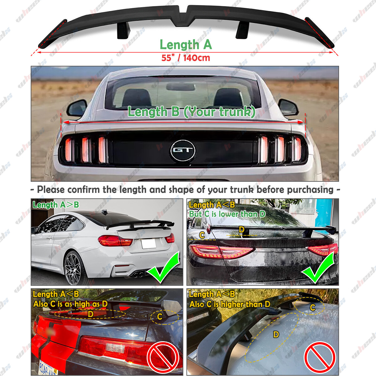 For Mercedes Benz W205 C200 C300 C43 AMG 15-21 54″ Rear Trunk Spoiler Wing Black