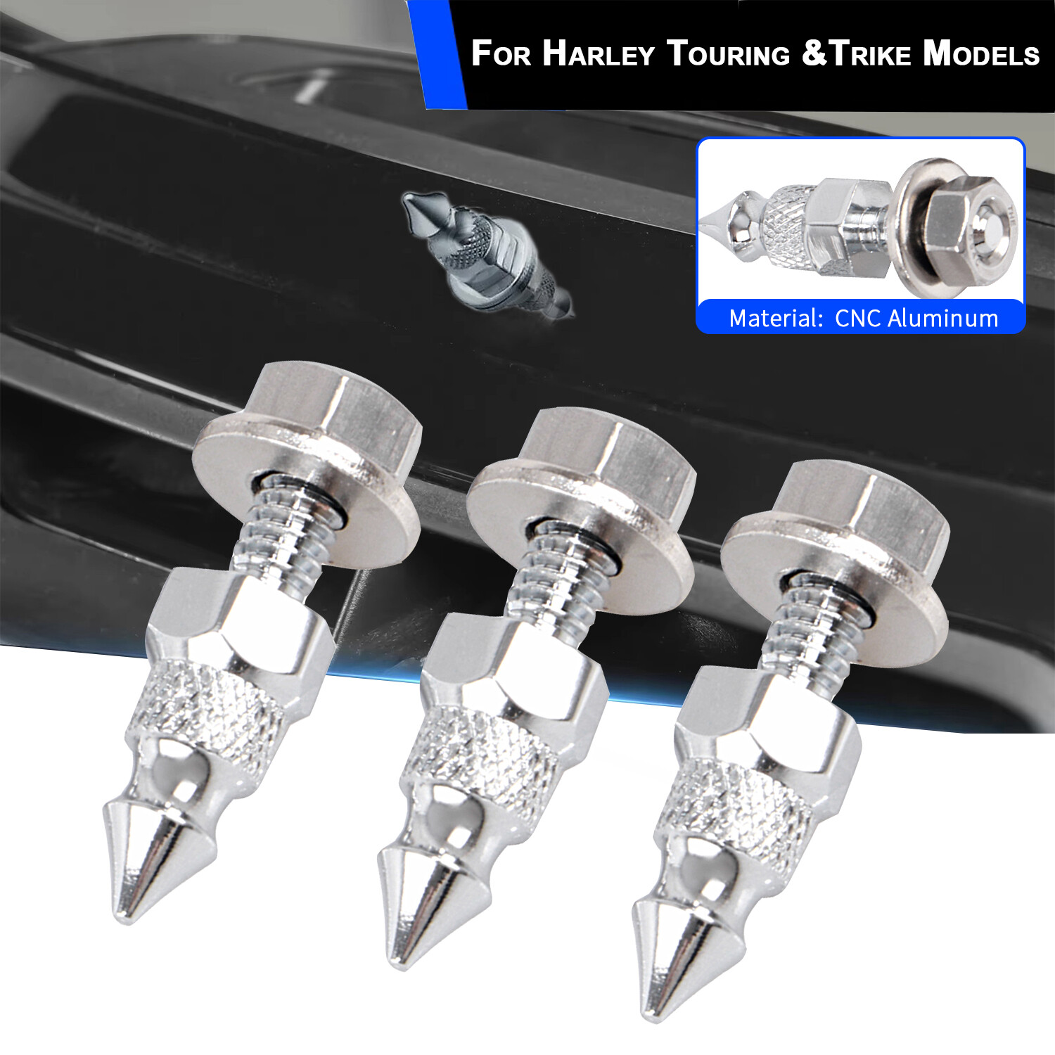 3 Pack Spiked CNC Windshield Mount Bolts Fit For Harley Street Tri Glide Trike