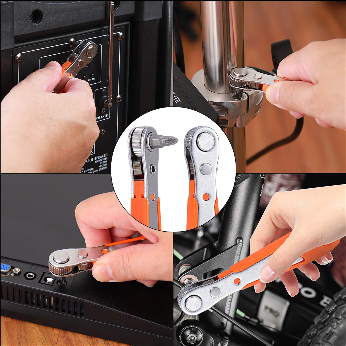 Ratcheting Right Angle Screwdriver Hex Drive 90 Degree Offset + 10pcs Bits Set