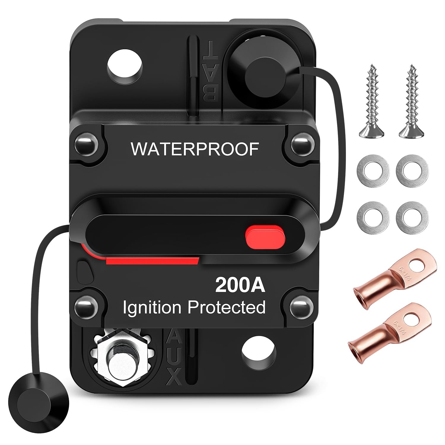 Nilight 200A Circuit Breaker Resettable 12-48V DC Manual Reset w/Copper Wire