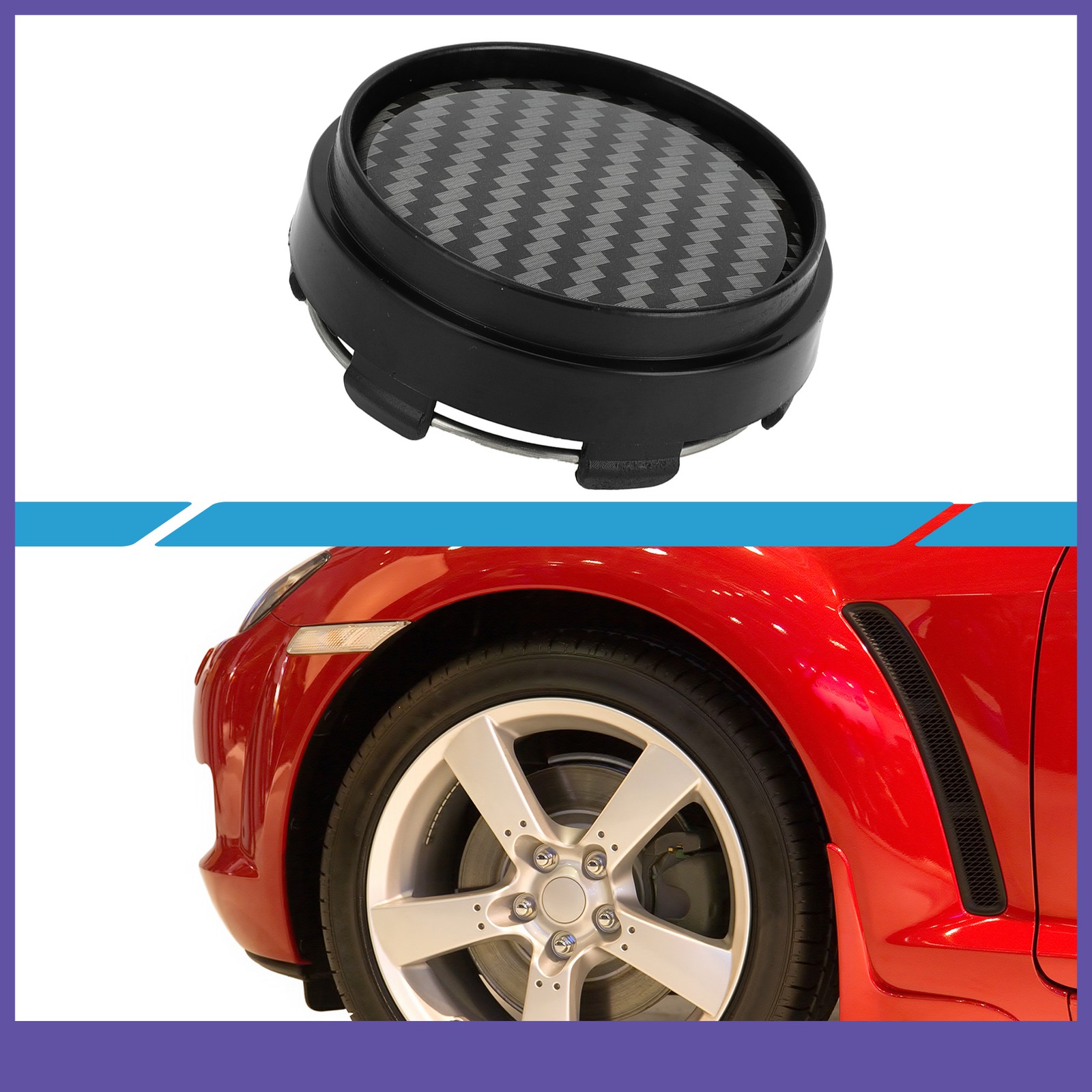 Single Wheel Center Hub Cap Durable 66mm 2.60″ OD Carbon Fiber Pattern Universal