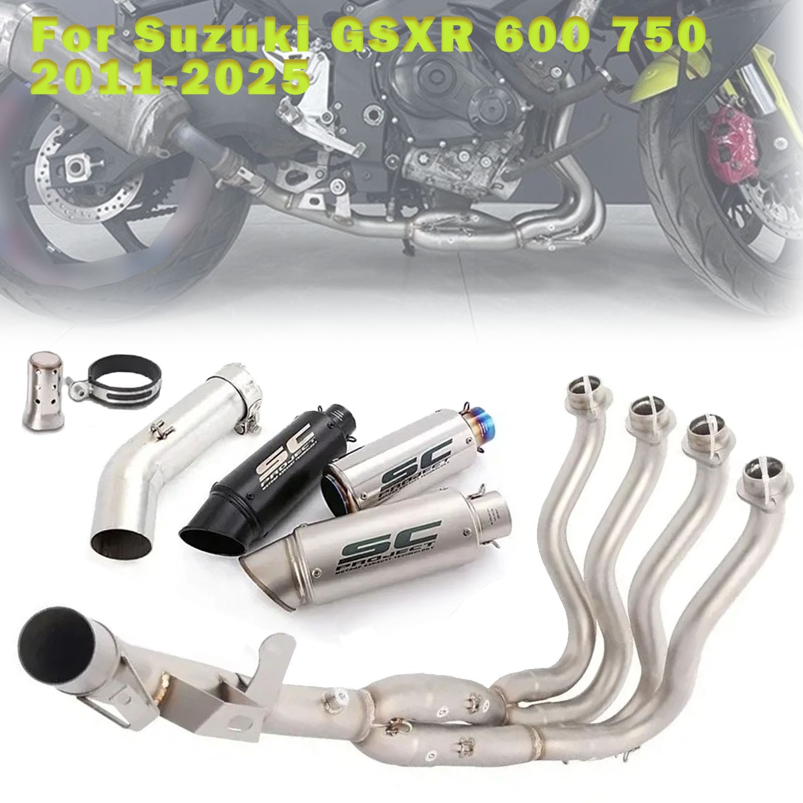 For Suzuki GSXR 600 750 2011-2025 Full Exhaust Header Mid Link Pipe With Muffler