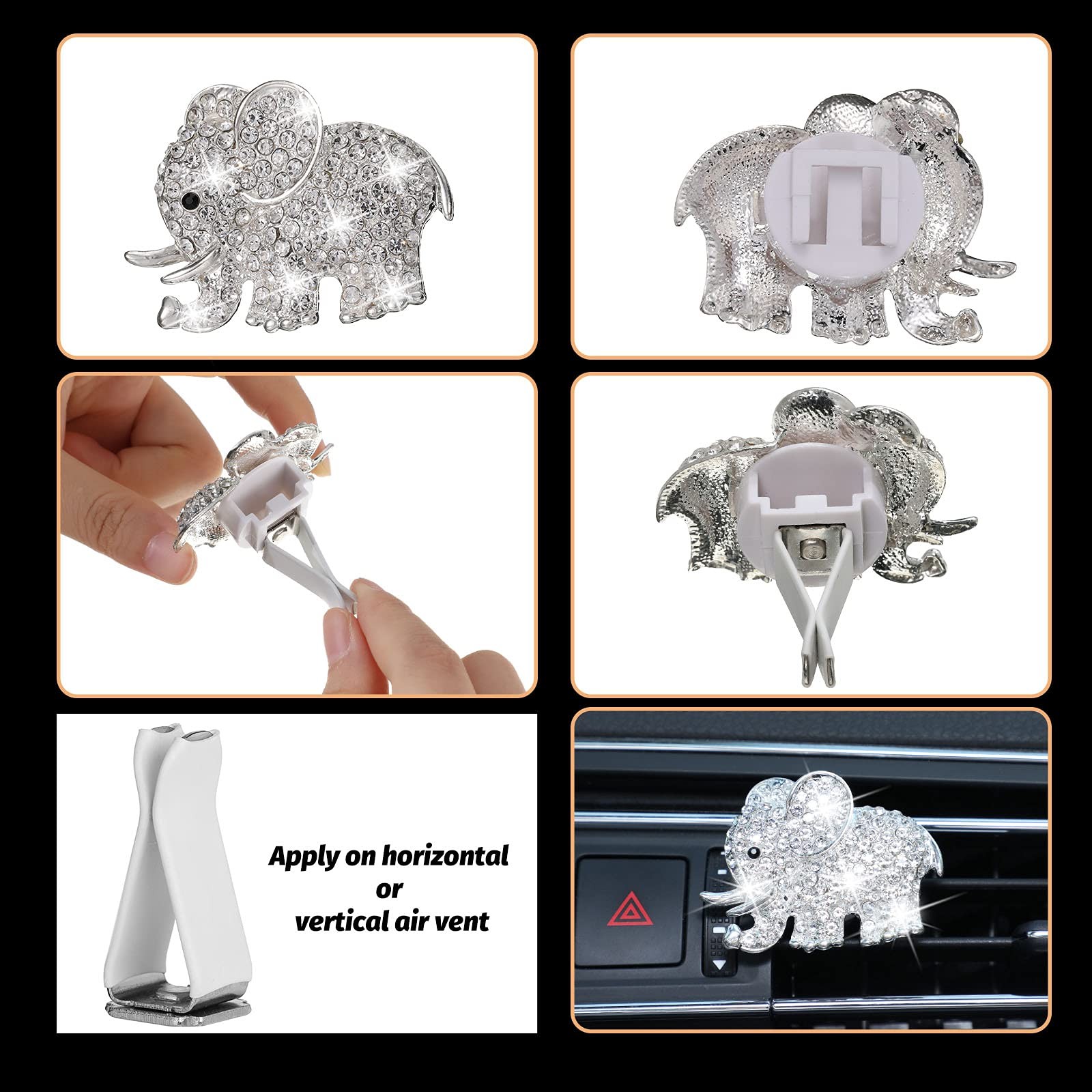 Frienda Bling Car Accessories Rhinestone Elephant 1 Count (Pack of 1), Silver