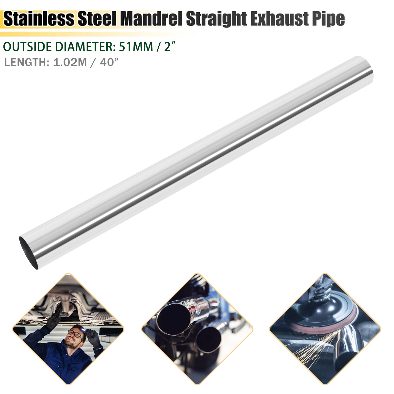 2″ Inch 51mm T-304 Stainless Steel Straight Exhaust Pipe Tube Piping Tubing 40IN