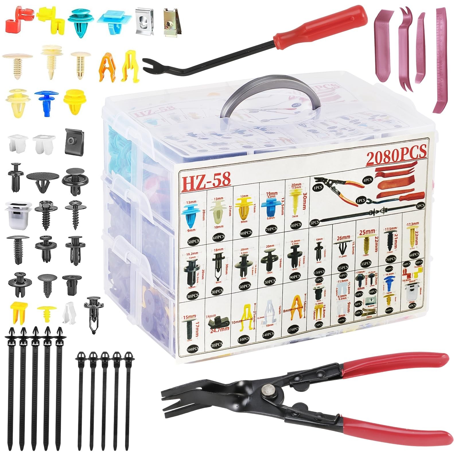 2080 Pcs Car Clip Fasteners Kit 33 Sizes Bumper, Fender, Door Panel Rivets