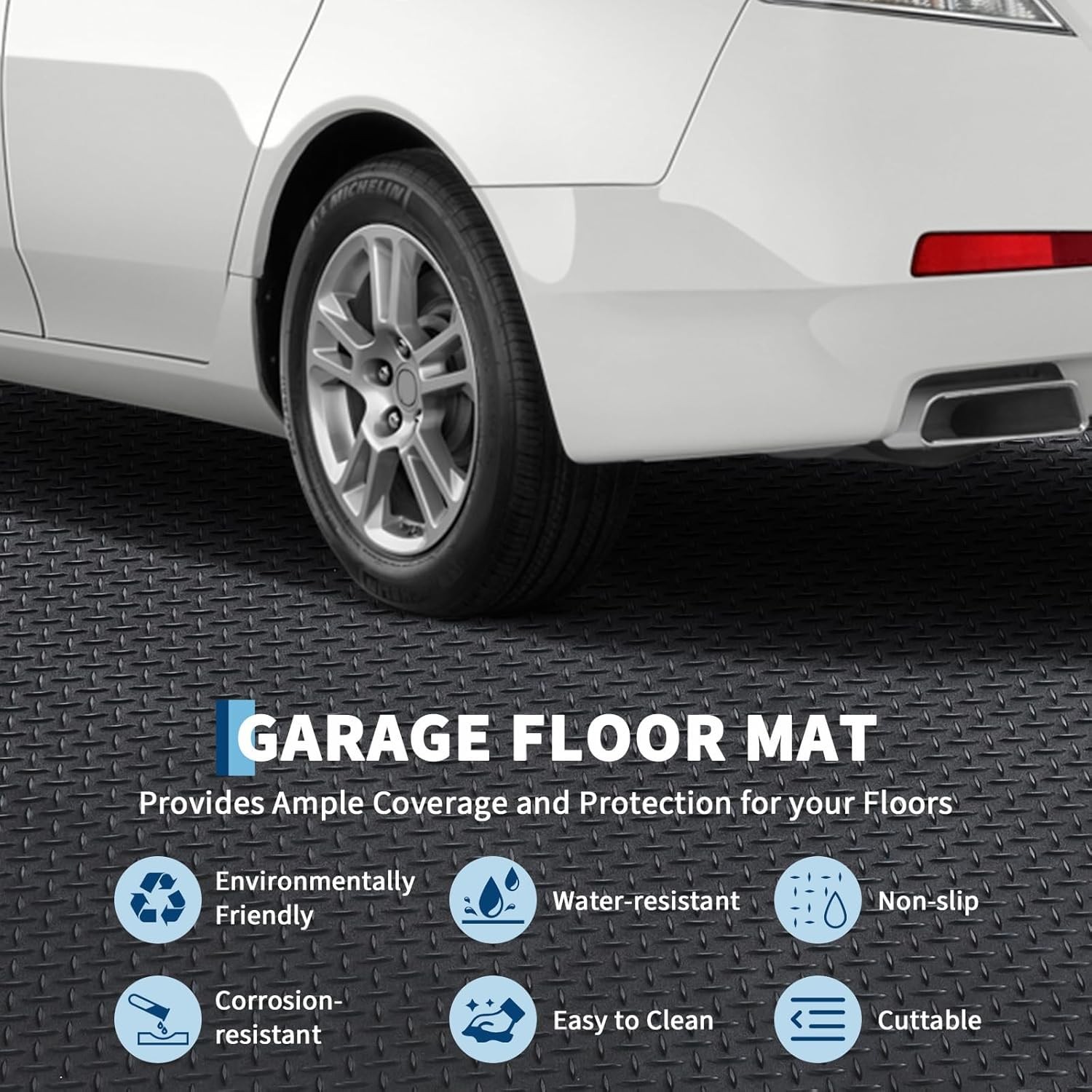 7.8 x 18 ft Garage Floor Mat, Flooring Roll Diamond Plate PVC Rubber Trailer Mat