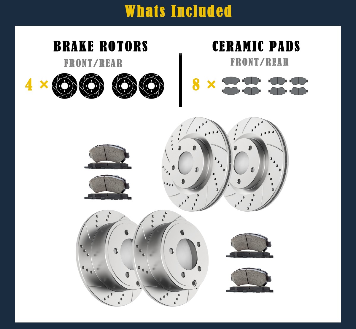 Front Rear Brake Rotors Pads fit for Dodge Avenger 2008-2014 Drilled Slotted