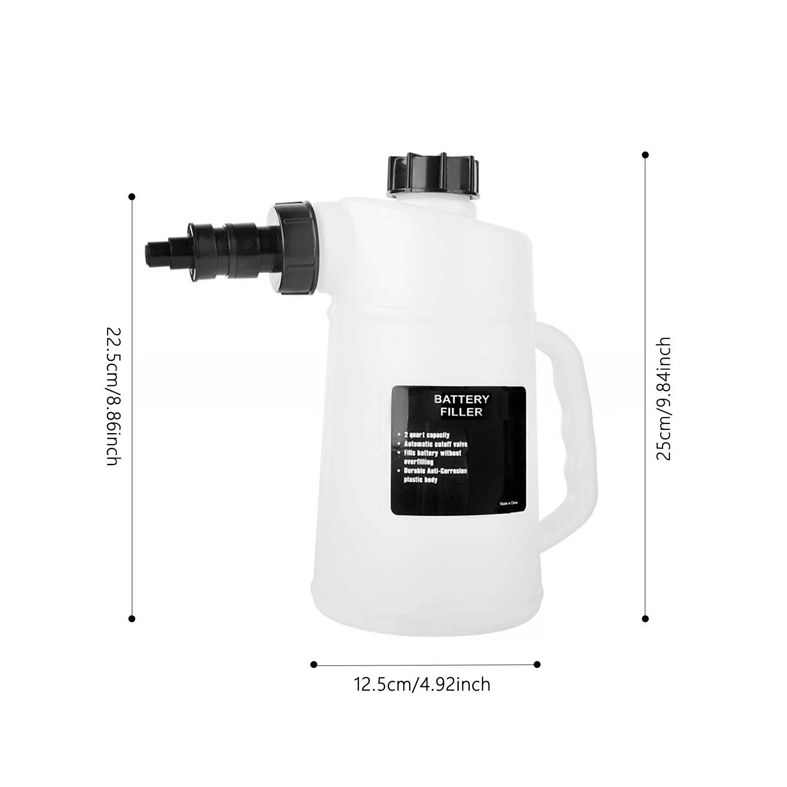White Car Battery Liquid Filling Bottle 2L 0.53Gal Car Battery Filler Bottle PP