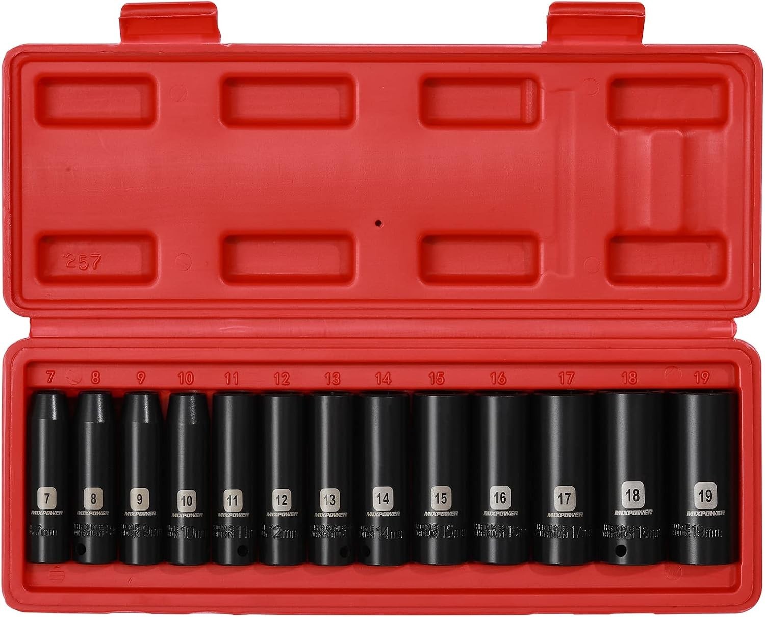 13 Pieces 3/8-Inch Drive Deep Impact Socket Set, 7mm to 19mm, CR-V, Metric, 6…