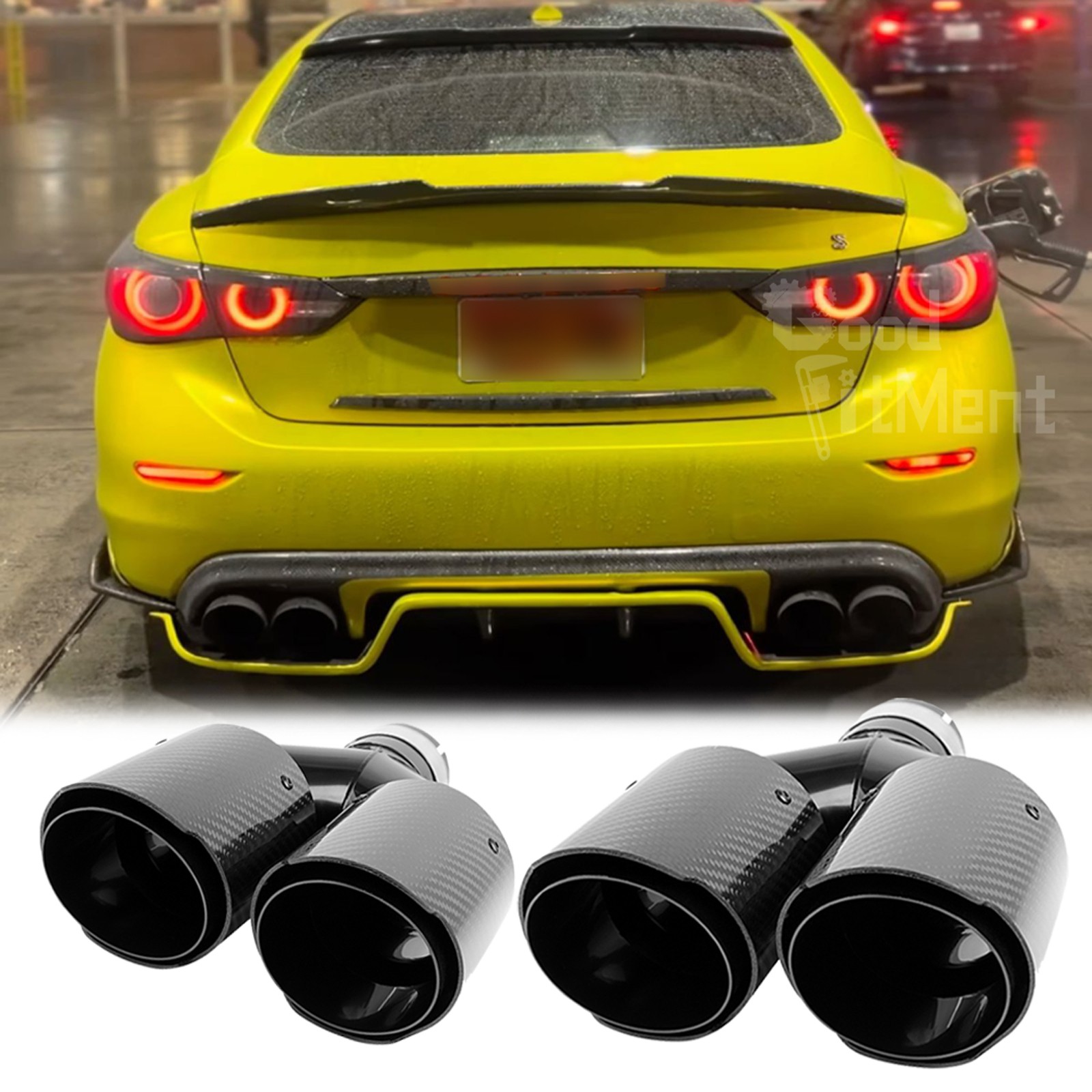 2PCS 3″ In 4″ Out Carbon Dual Exhaust Tip Pipe Tail Muffler For Infiniti Q50 Q70