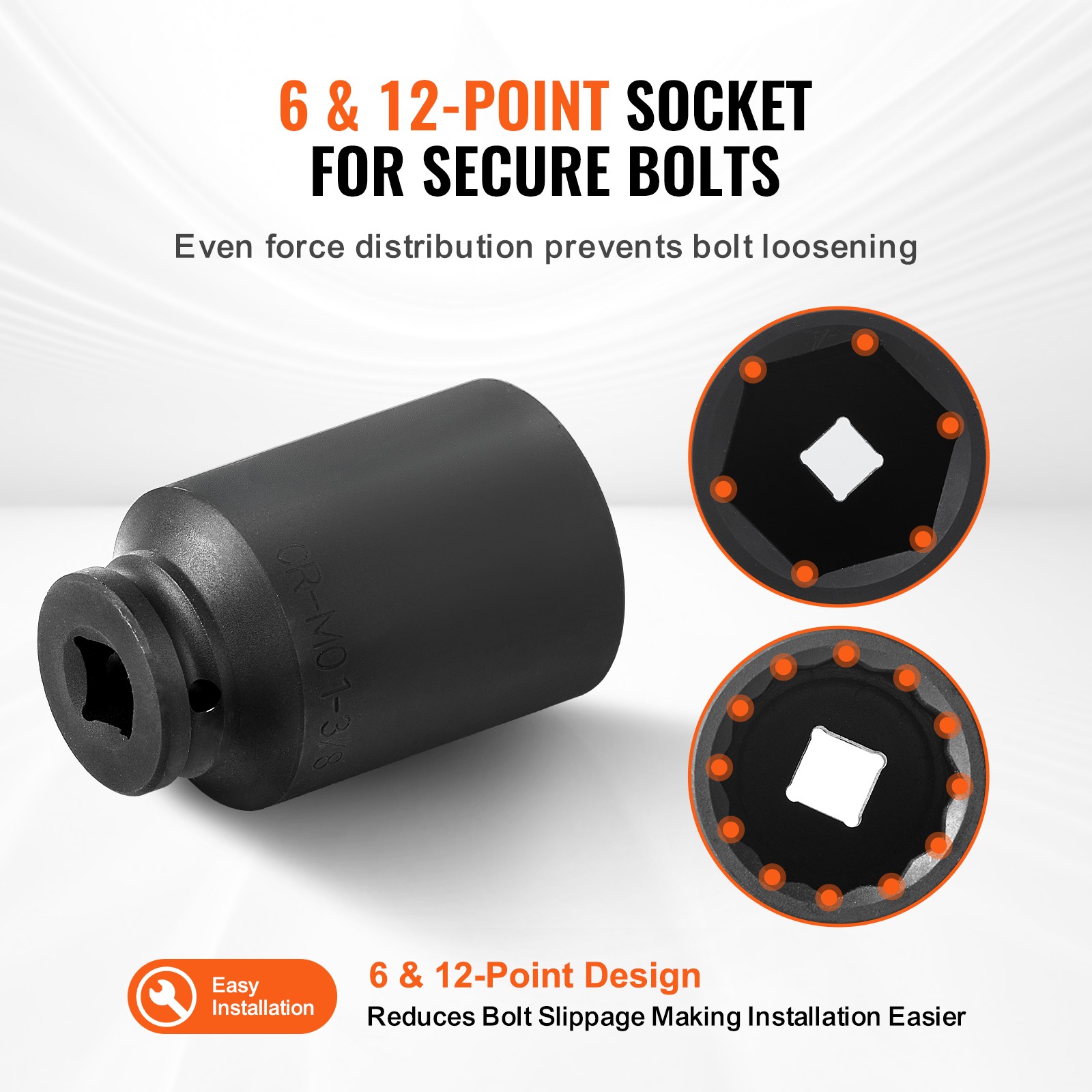 VEVOR Axle Nut Impact Socket Set 1/2″ Drive Deep 6+12-Point 14PCS Metric Socket