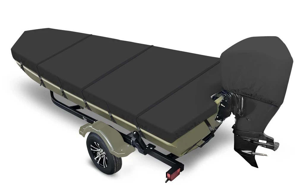14ft Jon Boat Cover – 1200D Waterproof Trailerable Mooring & Motor Cover, Fits 7