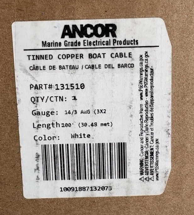 New Ancor 131510 Tinned Copper Triplex Cable, 14/3 AWG (3 × 2mm2), Flat – 100ft