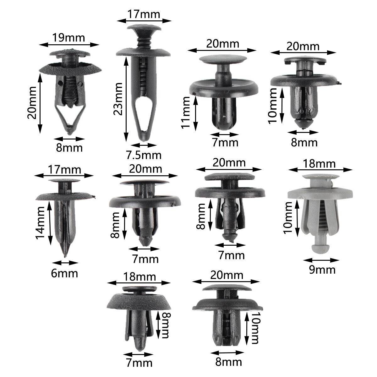 100x Trunk Screw Rivets Set Car Bumper Fender Fits Auto Plastic Fastener Clips#