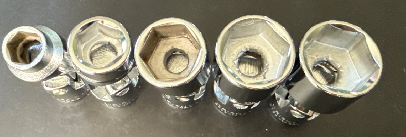 NOS 5pc WRIGHT TOOL 3/8” UNIVERSAL SWIVEL WOBBLY SOCKET SET SAE 6pt 3/8” – 3/4”