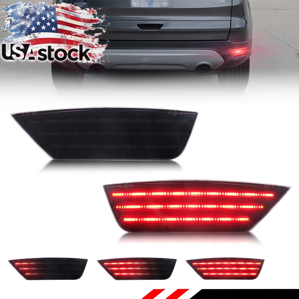 Smoke Red LED Tail Brake Signal Bumper Reflector Light For 2013-2019 Ford Escape