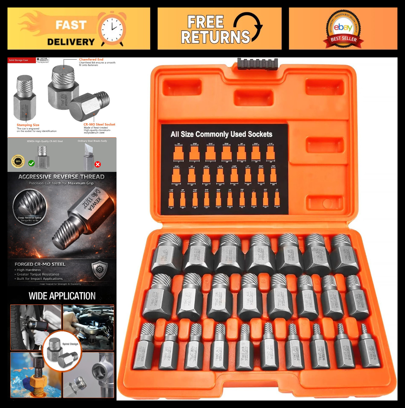 25Pcs Screw Bolt Extractor Set – Multi-Spline Easy Out Kit, Hex Head Remover Too