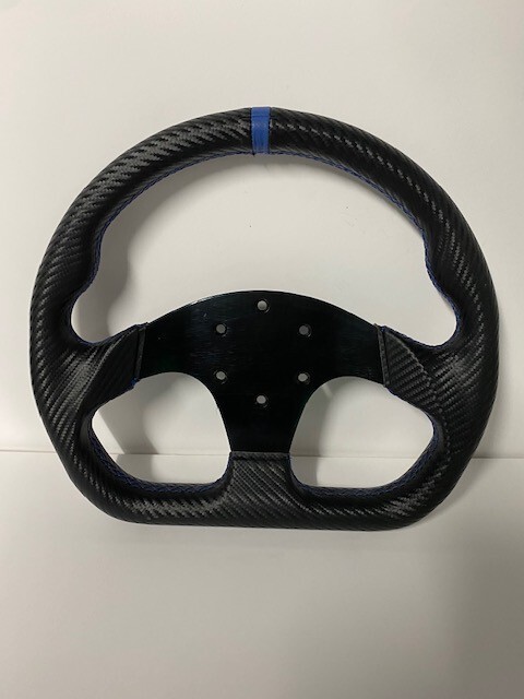 320mm Aluminum Black Leathe blue Stitch Flat Bottom D-Shape Steering Wheel Black
