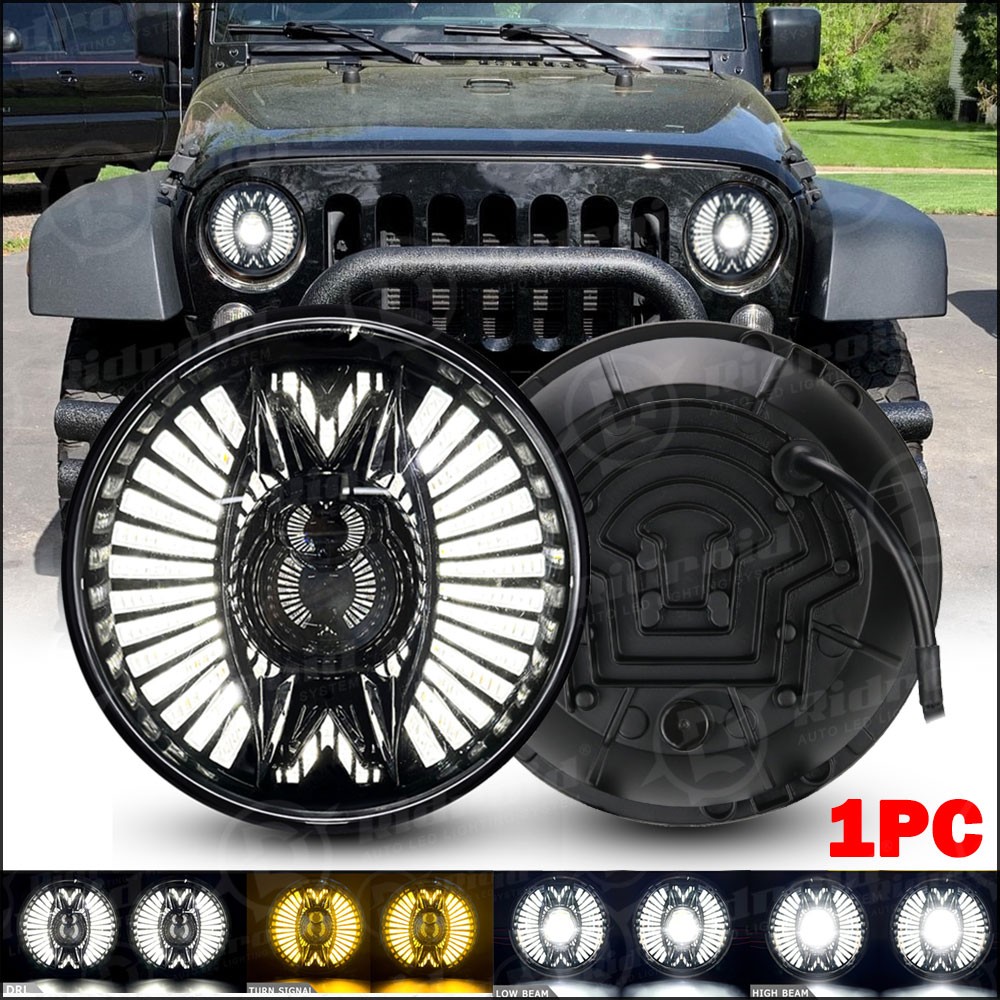 7 Inch Round LED Headlight Halo Angle Eyes DRL For Jeep Wrangler JK LJ TJ CJ
