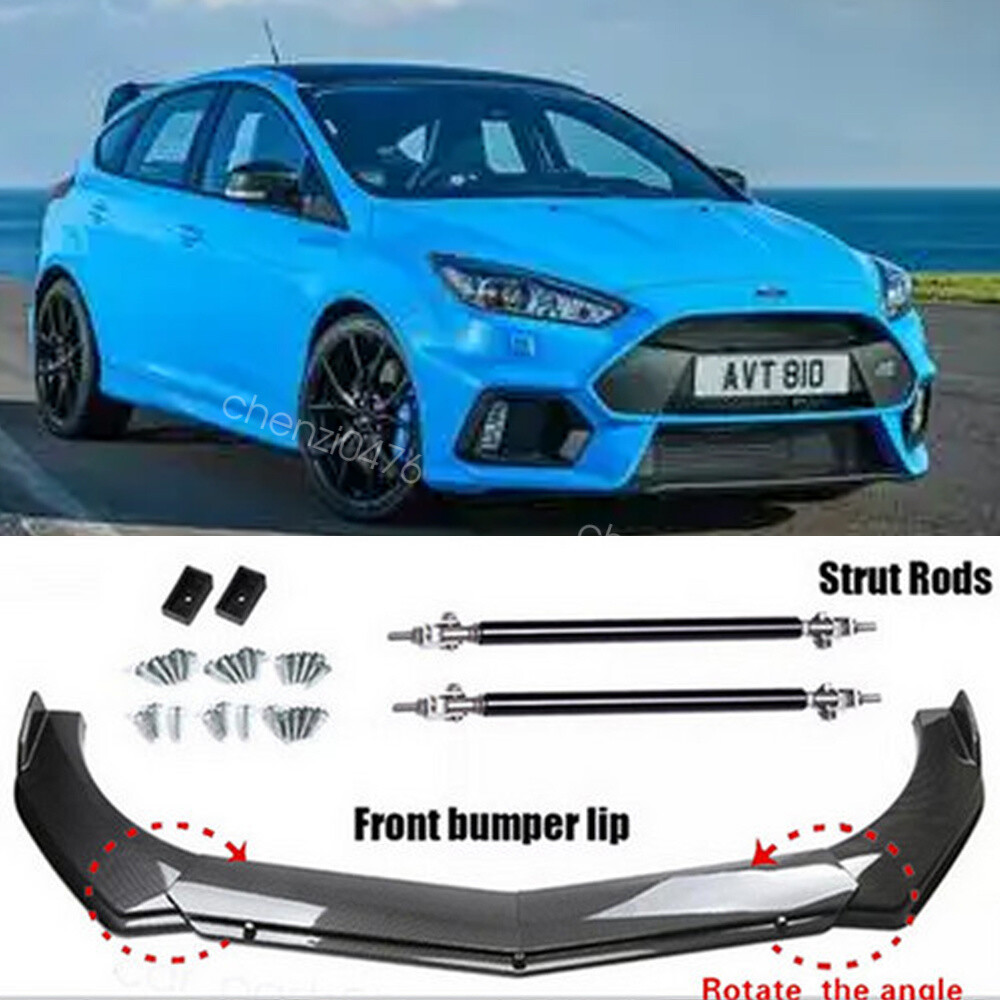 For Ford Focus RS SE Front Bumper Lip Spoiler Splitter+Strut Rods Carbon/Style