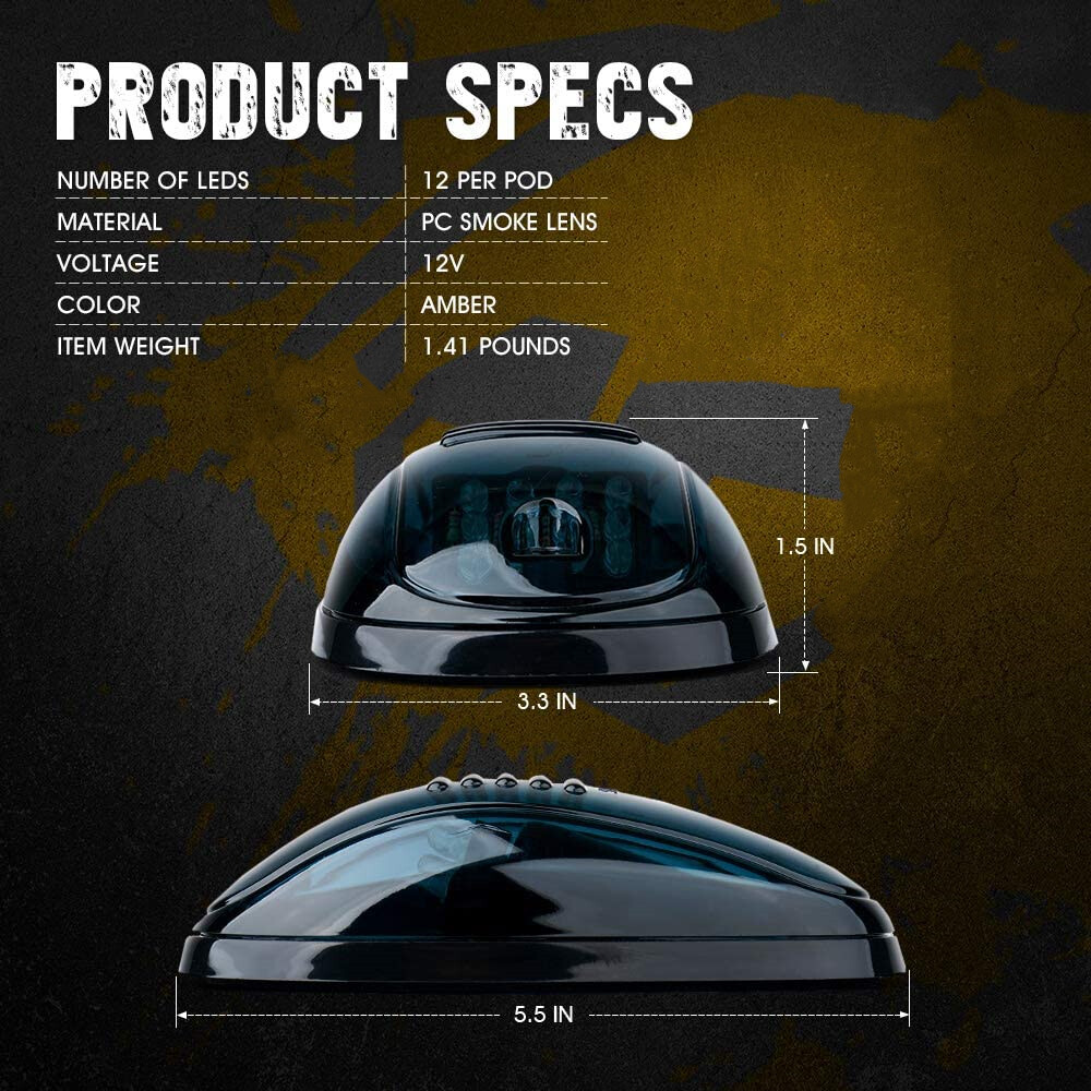 5PC LED Top Cab Marker Roof lights Amber For GMC Sierra 1500 2500 3500 2000-2024