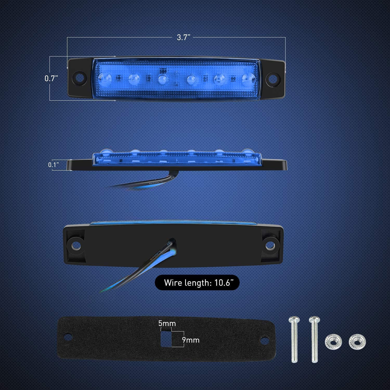 Nilight Side Marker Light 10PCS 3.8” 6 LED Blue Indicator Light 2 Years Warranty