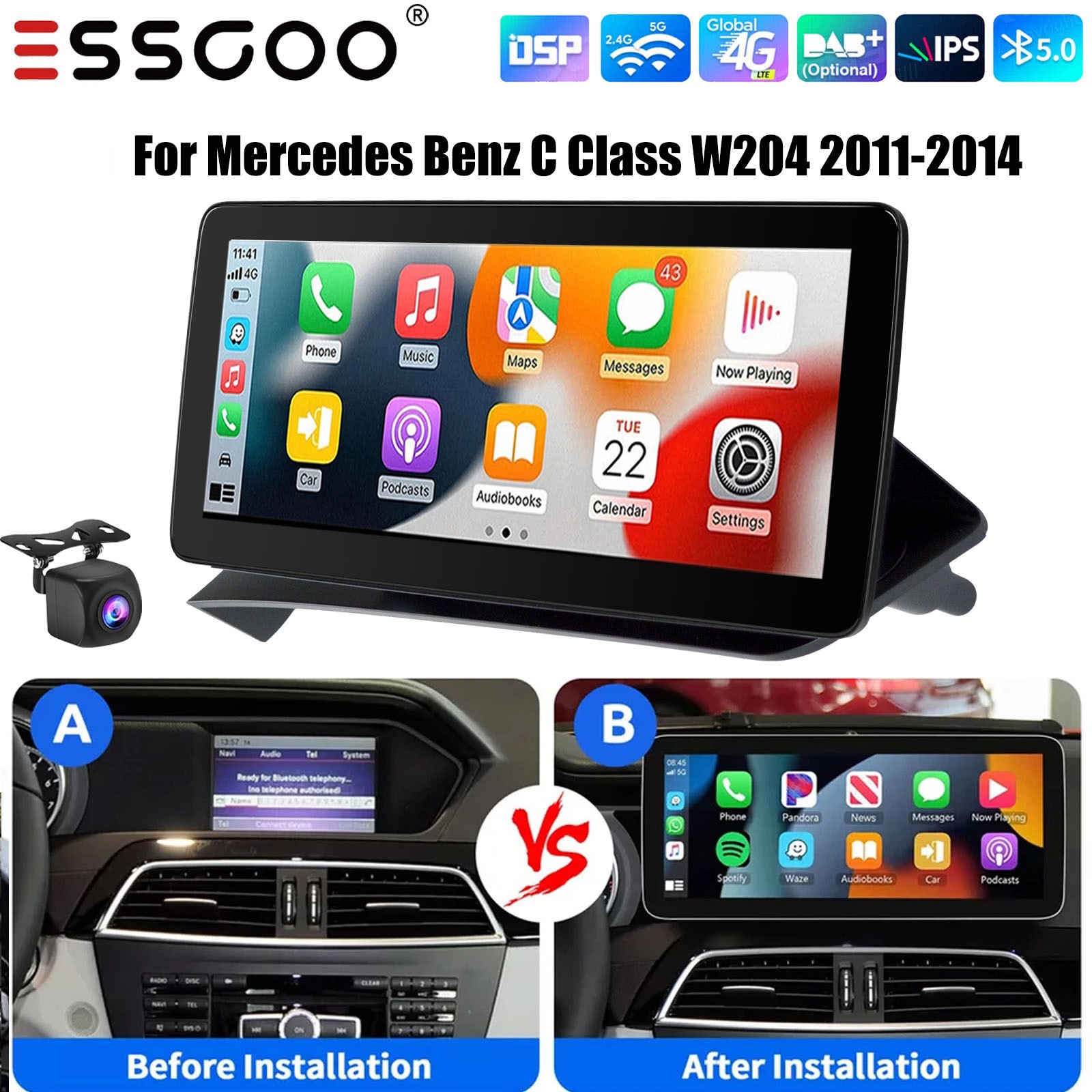6+128GB For Mercedes Benz C W204 2011-14 Apple Carplay Android 14 Car Stereo GPS